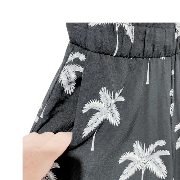 New Ann Taylor Black Palm Tree Print Wide Leg Pull On Trousers - Picture 4 of 12